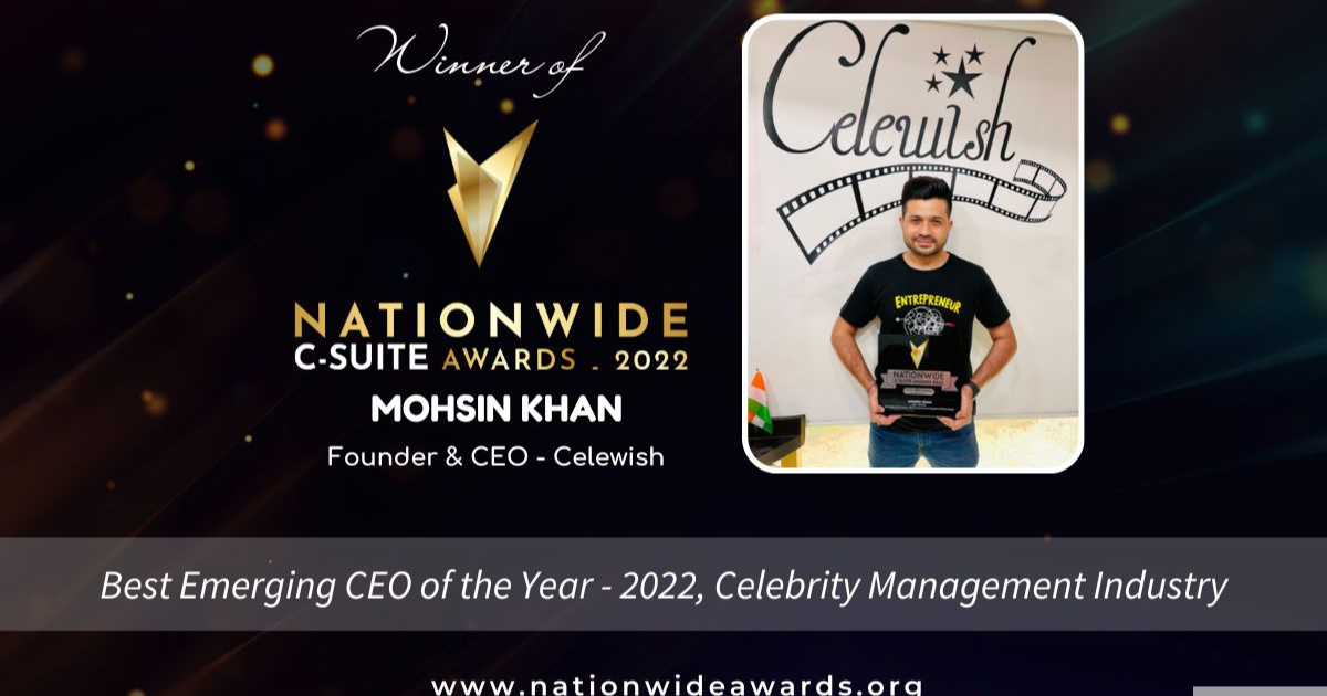 Business Mint Recognized Mohsin Khan, as Best Emerging CEO of the Year 2022 in Celebrity Management Category